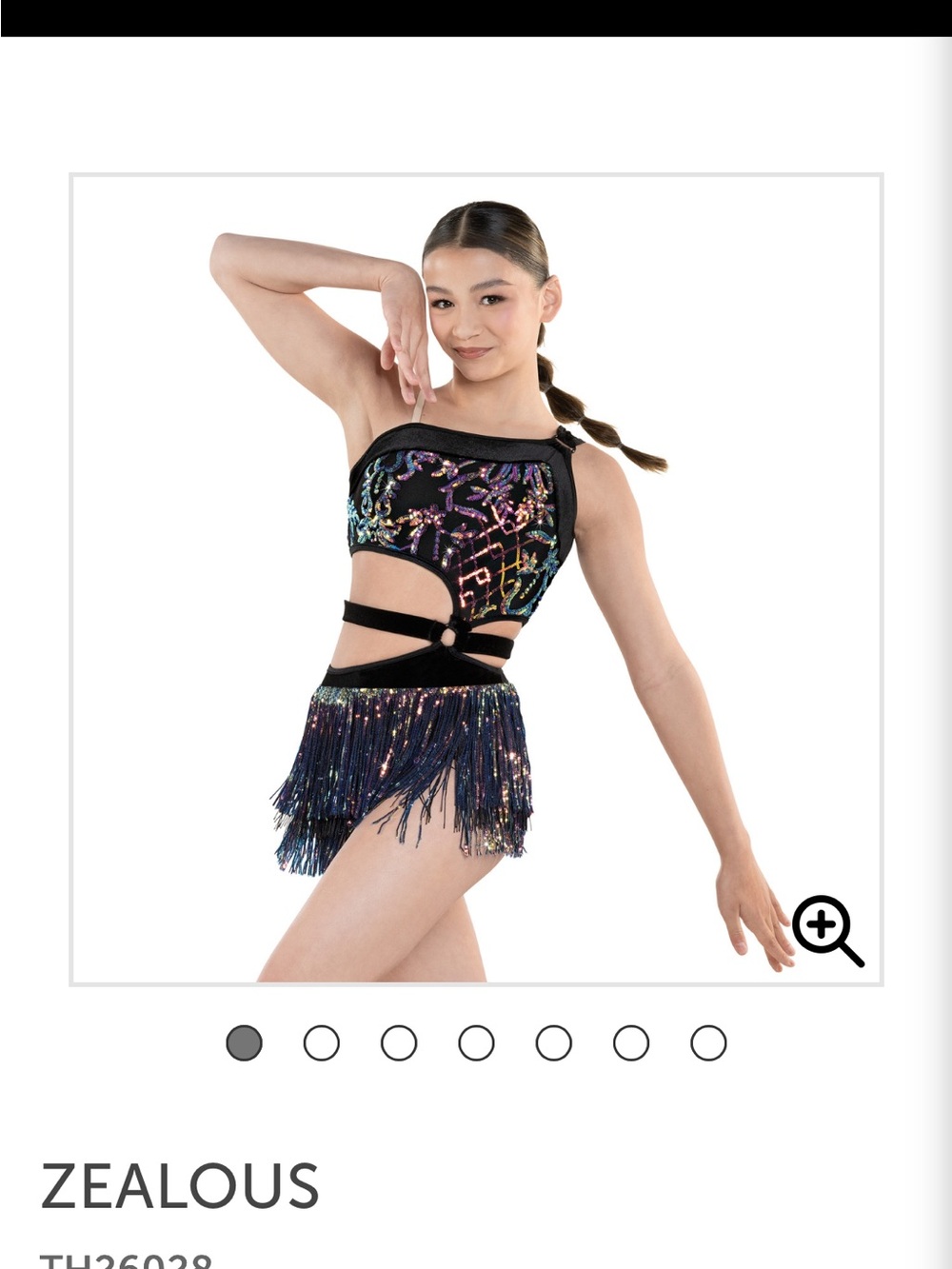 Zealous by 10th House  Black Iridescent Fringe Kids Dance Costume Size PA
